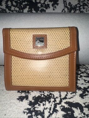 Dooney & Bourke Tan and Natural Woven Straw Look Crossbody Wallet